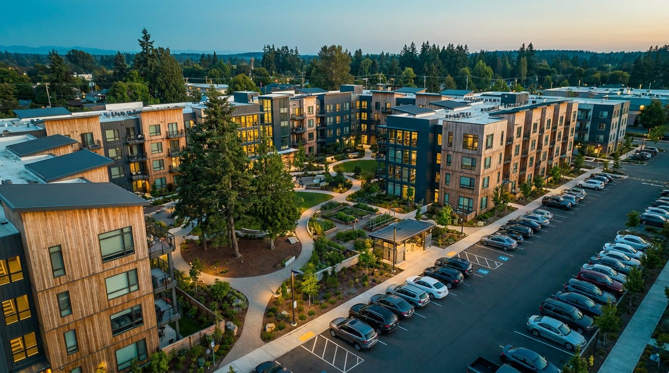 Aerial view of commercial real estate